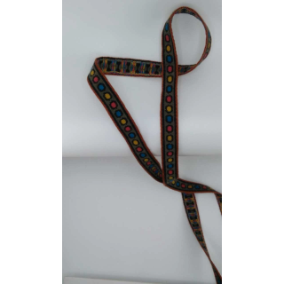 Taśma Bawełniana Folk 1,8cm Oliwkowa / Ecru / Niebieska | Pasmanteria Szpilka
