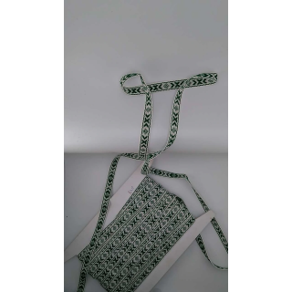 Taśma Bawełniana Ozdobna 1,5cm Zielono-Biała Etno Folk | Pasmanteria Szpilka