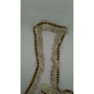 Taśma Bawełniana z Frędzlami 4,5cm Brudny Beż Brązowy Wzór Boho | Pasmanteria Szpilka