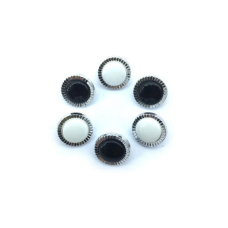 Guziki Biało-Czarne Biżuteryjne z Srebrną Ramką