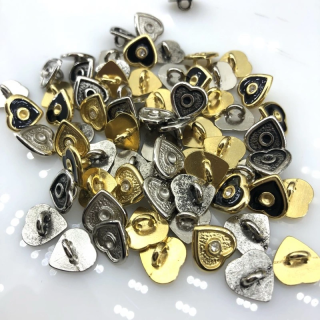 Guziki Metalowe Serduszka z Cyrkonią 12mm na Stopce | Pasmanteria Szpilka